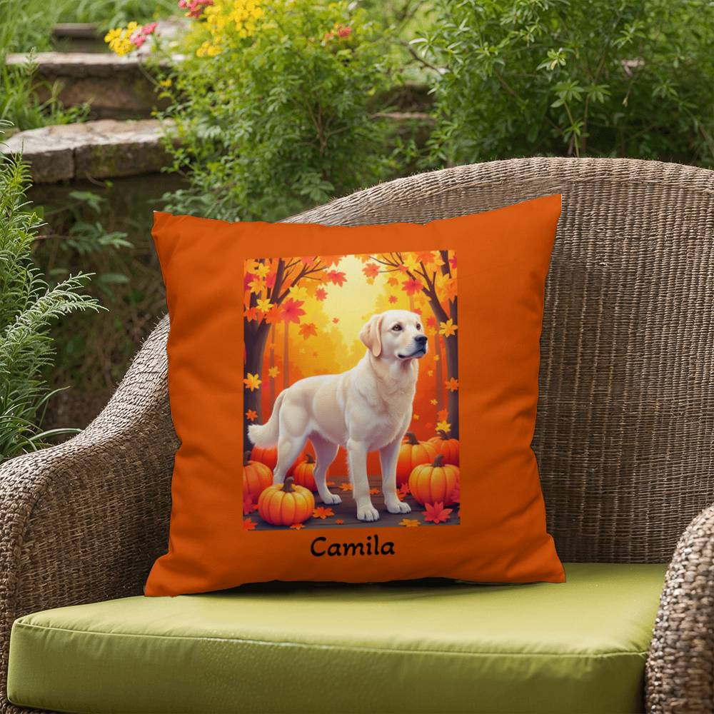 Cream Golden Retriever pillow, personalized indoor outdoor dog cushion, water-resistant decor - MySisterIsASurvivor