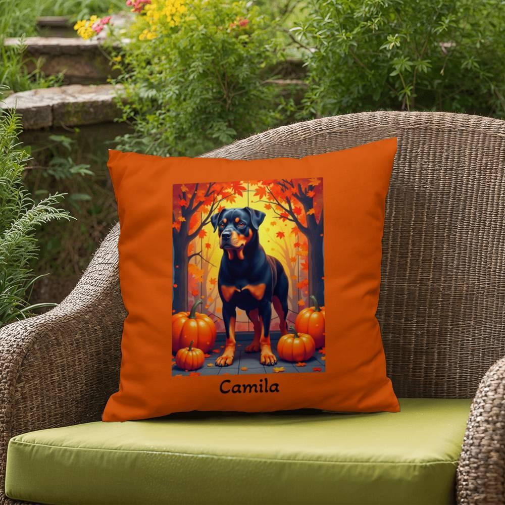 Shop our premium black and tan rottweiler indoor outdoor pillow from MySisterIsASurvivor.