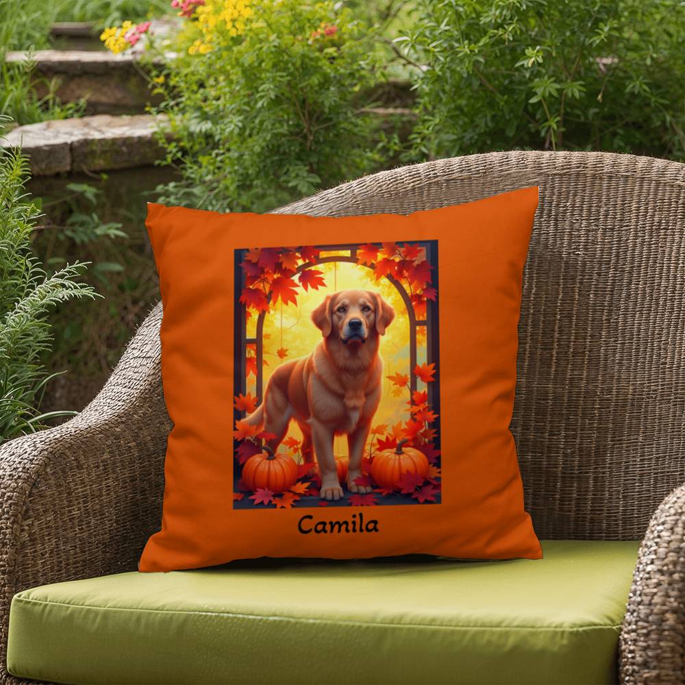 Dark Golden Retriever pillow, custom indoor outdoor dog cushion, water-resistant accent - MySisterIsASurvivor