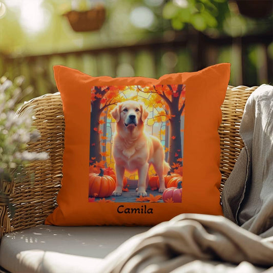 Shop our light golden golden retriever indoor outdoor pillow featuring the 18" x 18" style option from MySisterIsASurvivor.