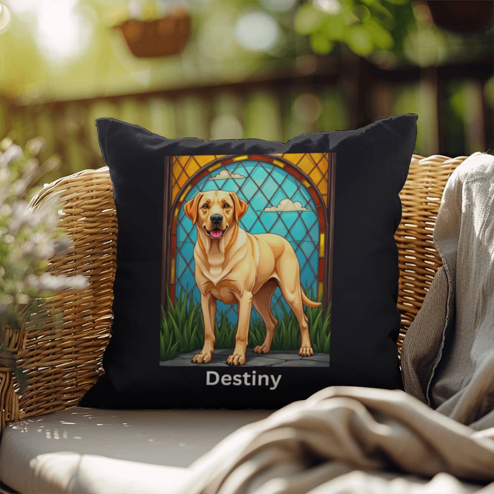 Yellow Labrador Retriever Pillow, personalized stained glass art for home or patio décor