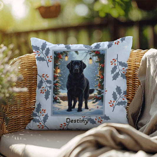 Shop our golden retriever black winter throw pillow featuring the 18" x 18" style option from MySisterIsASurvivor.