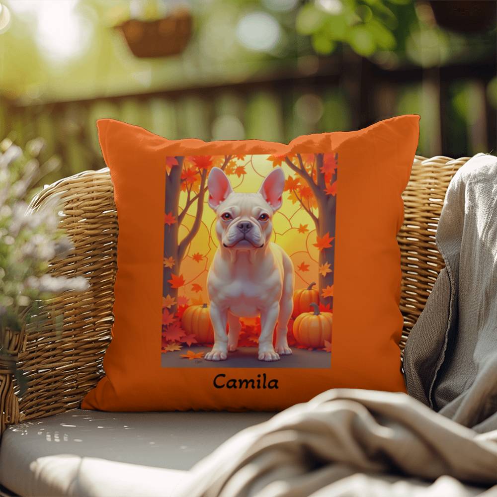 Cream French Bulldog pillow, personalized indoor outdoor Frenchie cushion, custom dog gift - MySisterIsASurvivor