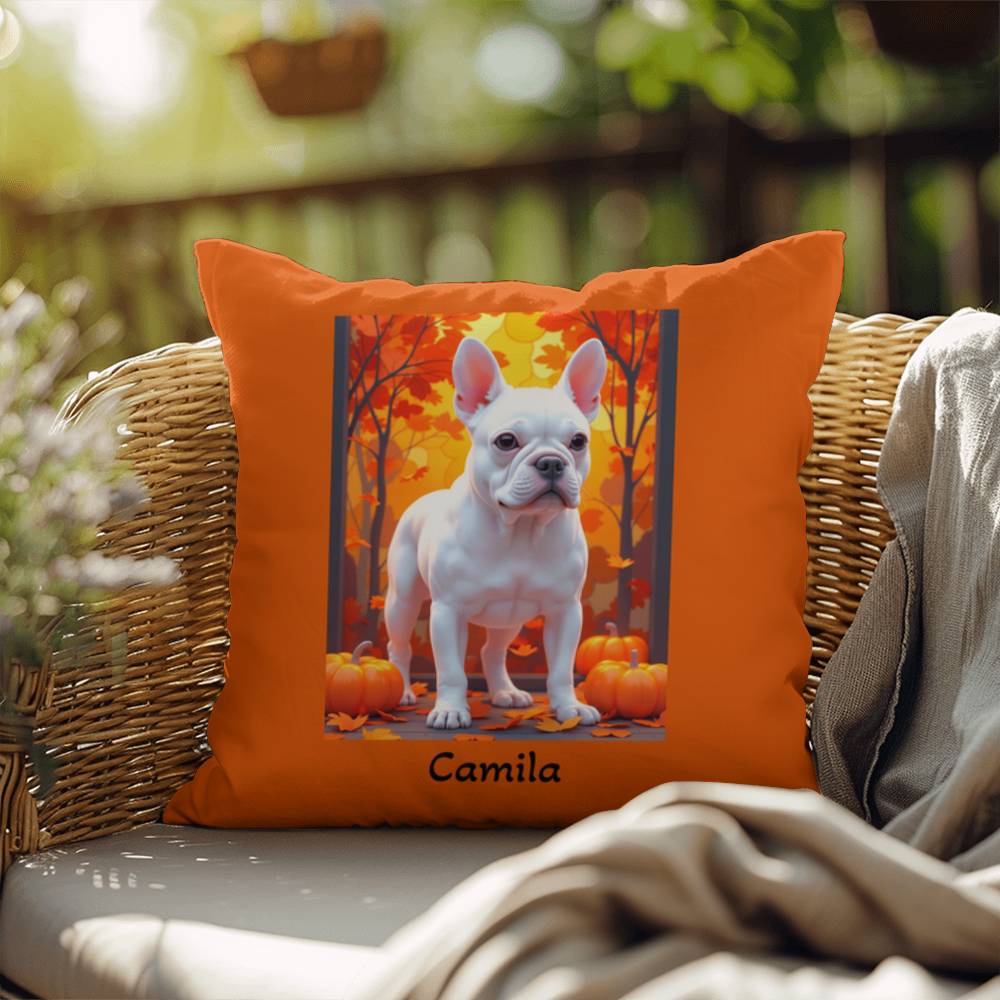 White French Bulldog pillow, personalized indoor outdoor dog cushion, custom Frenchie decor - MySisterIsASurvivor