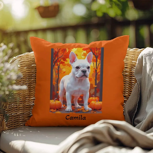 Shop our white french bulldog indoor outdoor pillow featuring the 18" x 18" style option from MySisterIsASurvivor.