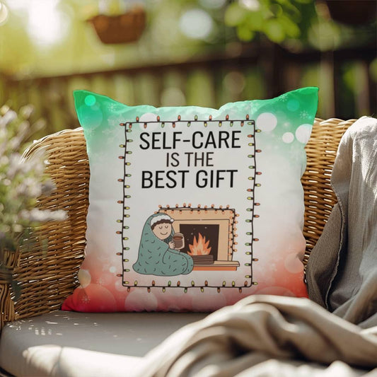 Shop our self care is the best gift indoor outdoor pillow featuring the 18" x 18" style option from MySisterIsASurvivor.