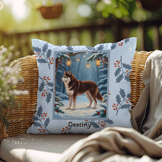 Shop our husky chocolate red winter throw pillow featuring the 18" x 18" style option from MySisterIsASurvivor.