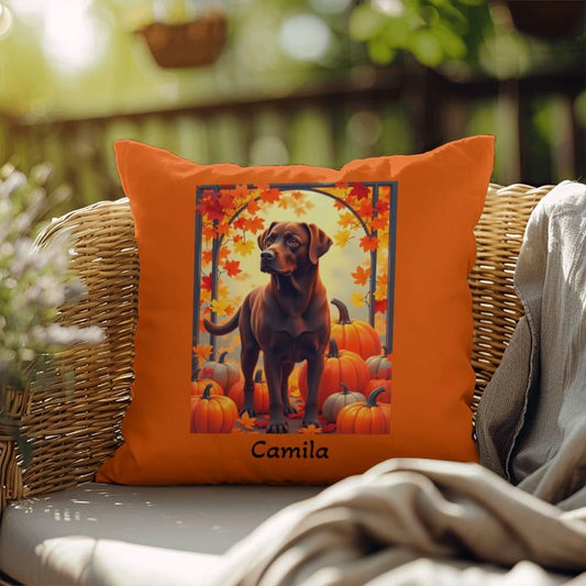 Shop our labrador retriever chocolate indoor outdoor pillow 1 featuring the 18" x 18" style option from MySisterIsASurvivor.
