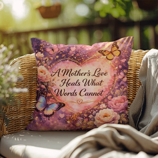 Shop our a mothers love heals what words cannot throw pillow featuring the 18" x 18" style option from MySisterIsASurvivor.