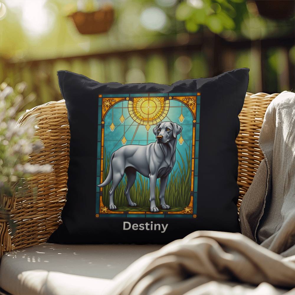 Silver Labrador Retriever Pillow, personalized stained glass gift for indoor/outdoor décor