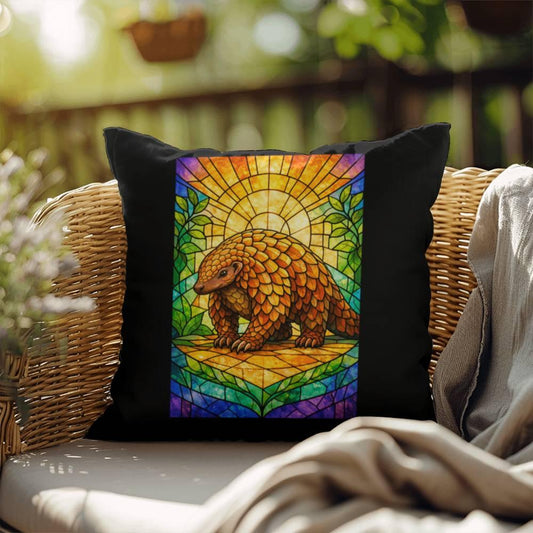 Shop our pangolin stained glass style throw pillow featuring the 18" x 18" style option from MySisterIsASurvivor.