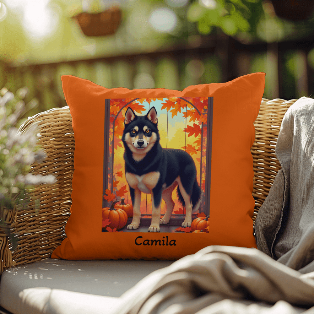 Siberian Husky Black & Tan Coat (Amber Eyes) Pillow, Indoor Outdoor Dog Cushion, Custom Gift