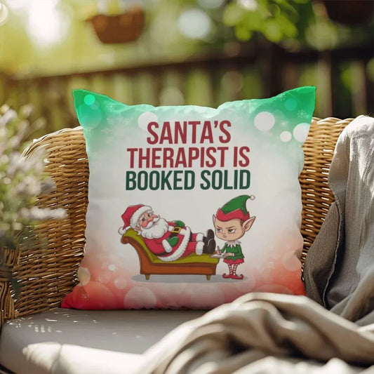 Shop our santas therapist is booked indoor outdoor pillow featuring the 18" x 18" style option from MySisterIsASurvivor.