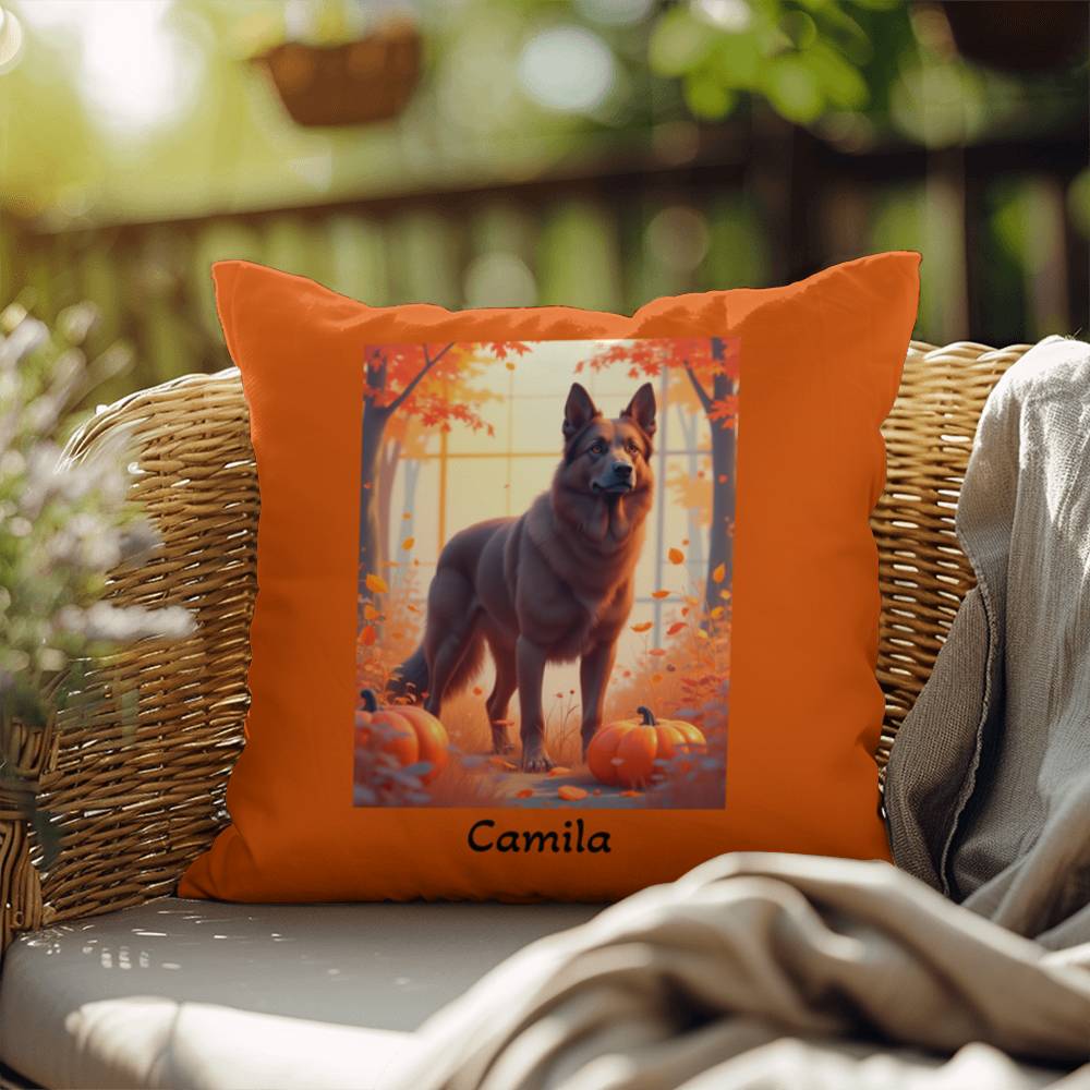 Liver German Shepherd pillow, personalized indoor outdoor dog cushion, water-resistant accent - MySisterIsASurvivor