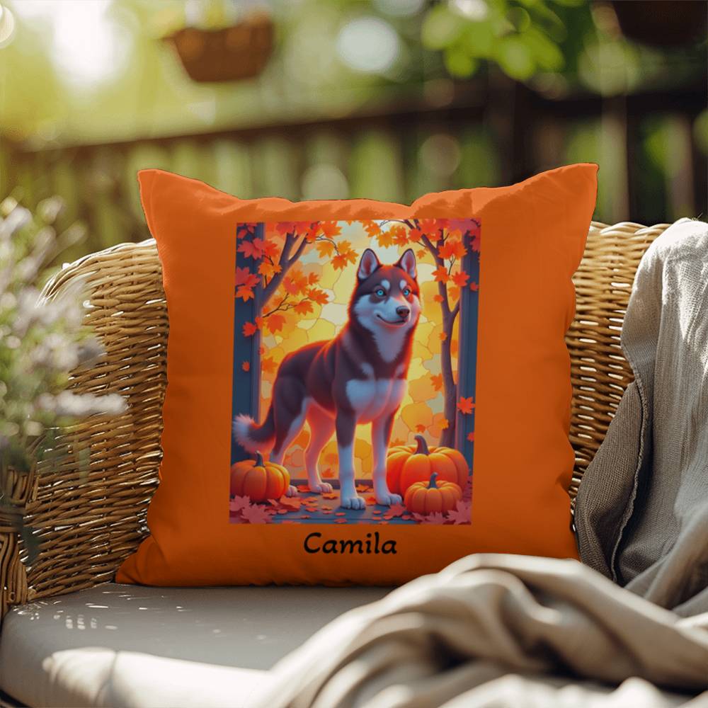 Dark Red Husky blue eyes pillow, custom indoor outdoor Husky dog cushion, home accent - MySisterIsASurvivor