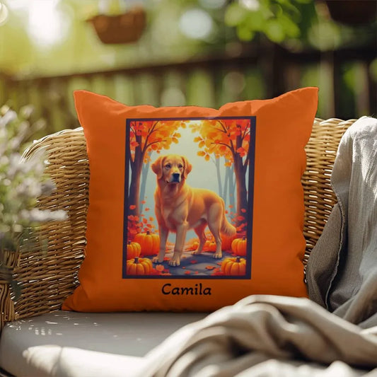 Shop our golden golden retriever indoor outdoor pillow featuring the 18" x 18" style option from MySisterIsASurvivor.