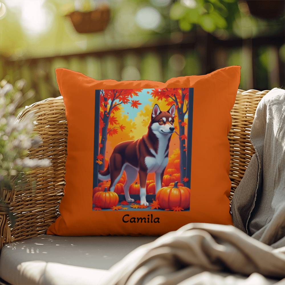 Dark Red and White Husky amber eyes pillow, personalized indoor outdoor dog cushion for Husky fans - MySisterIsASurvivor