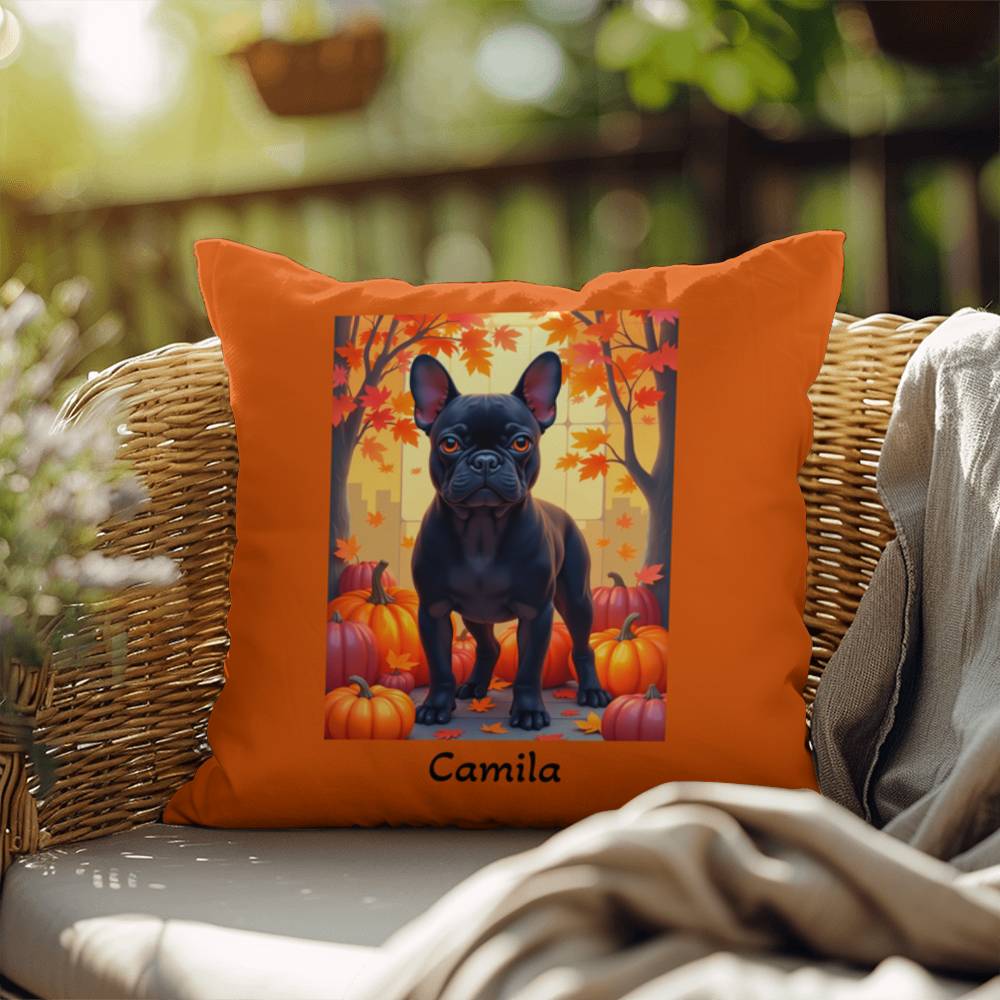 Black French Bulldog pillow, personalized indoor outdoor dog cushion, custom Frenchie decor - MySisterIsASurvivor