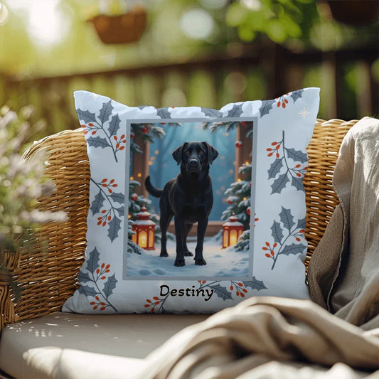 Shop our labrador retriever black winter throw pillow featuring the 18" x 18" style option from MySisterIsASurvivor.