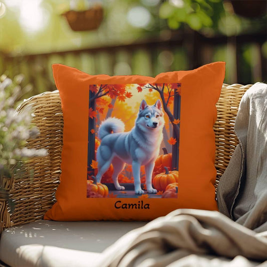 Shop our silver siberian husky amber eyes indoor outdoor pillow featuring the 18" x 18" style option from MySisterIsASurvivor.