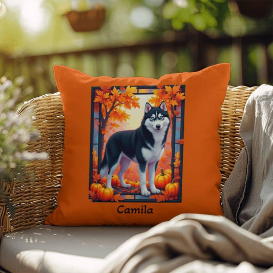 Shop our black and white husky blue eyes indoor outdoor pillow featuring the 18" x 18" style option from MySisterIsASurvivor.