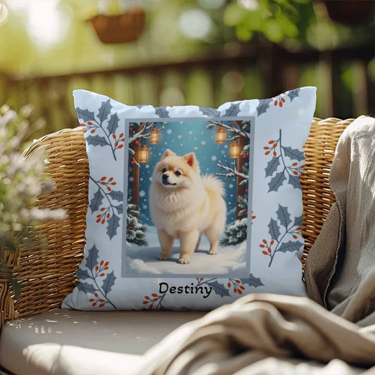 Shop our pomeranian white cream winter throw pillow featuring the 18" x 18" style option from MySisterIsASurvivor.