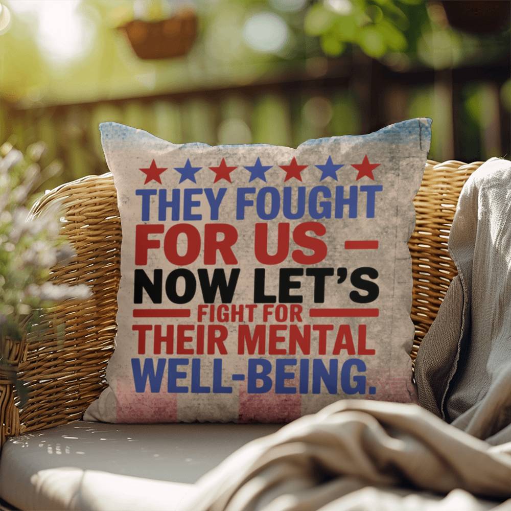 They Fought for Us personalized outdoor pillow honoring military veterans, PTSD warriors, and Memorial Day remembrance