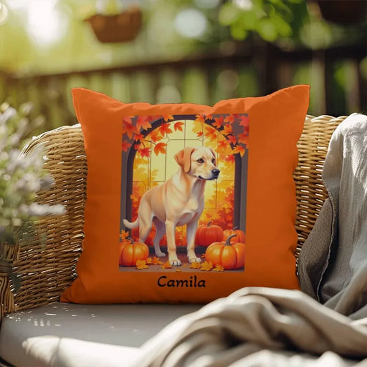 Shop our labrador retriever yellow indoor outdoor pillow 1 featuring the 18" x 18" style option from MySisterIsASurvivor.