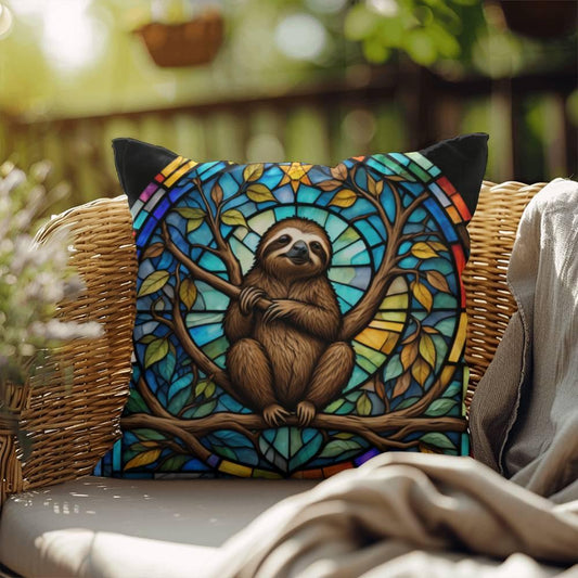 Shop our sloth stained glass indoor outdoor pillow featuring the 18" x 18" style option from MySisterIsASurvivor.