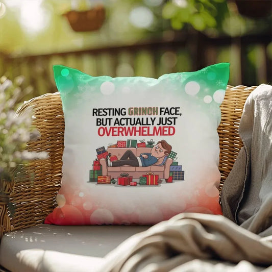 Shop our resting grinch face indoor outdoor pillow featuring the 18" x 18" style option from MySisterIsASurvivor.