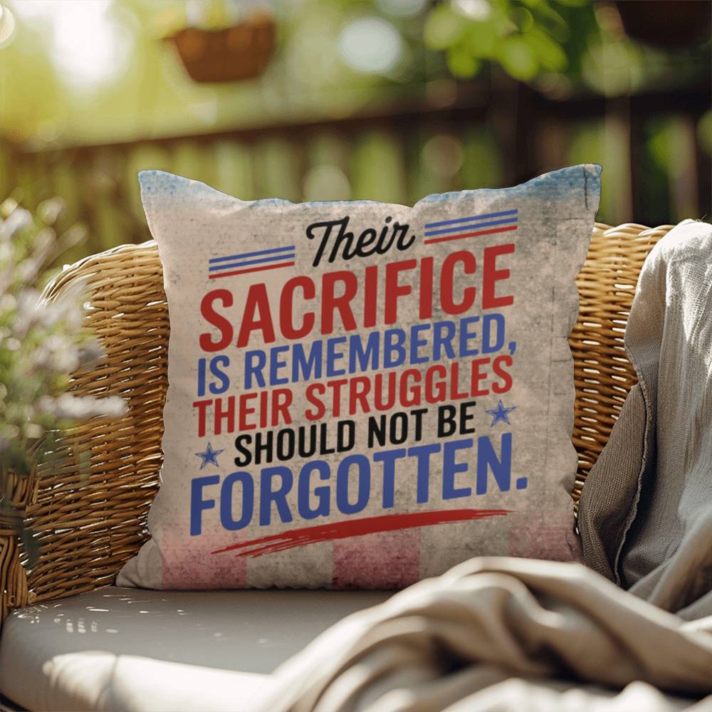 Their Sacrifice Is Remembered custom tribute pillow for Memorial Day, PTSD support, and honoring military service