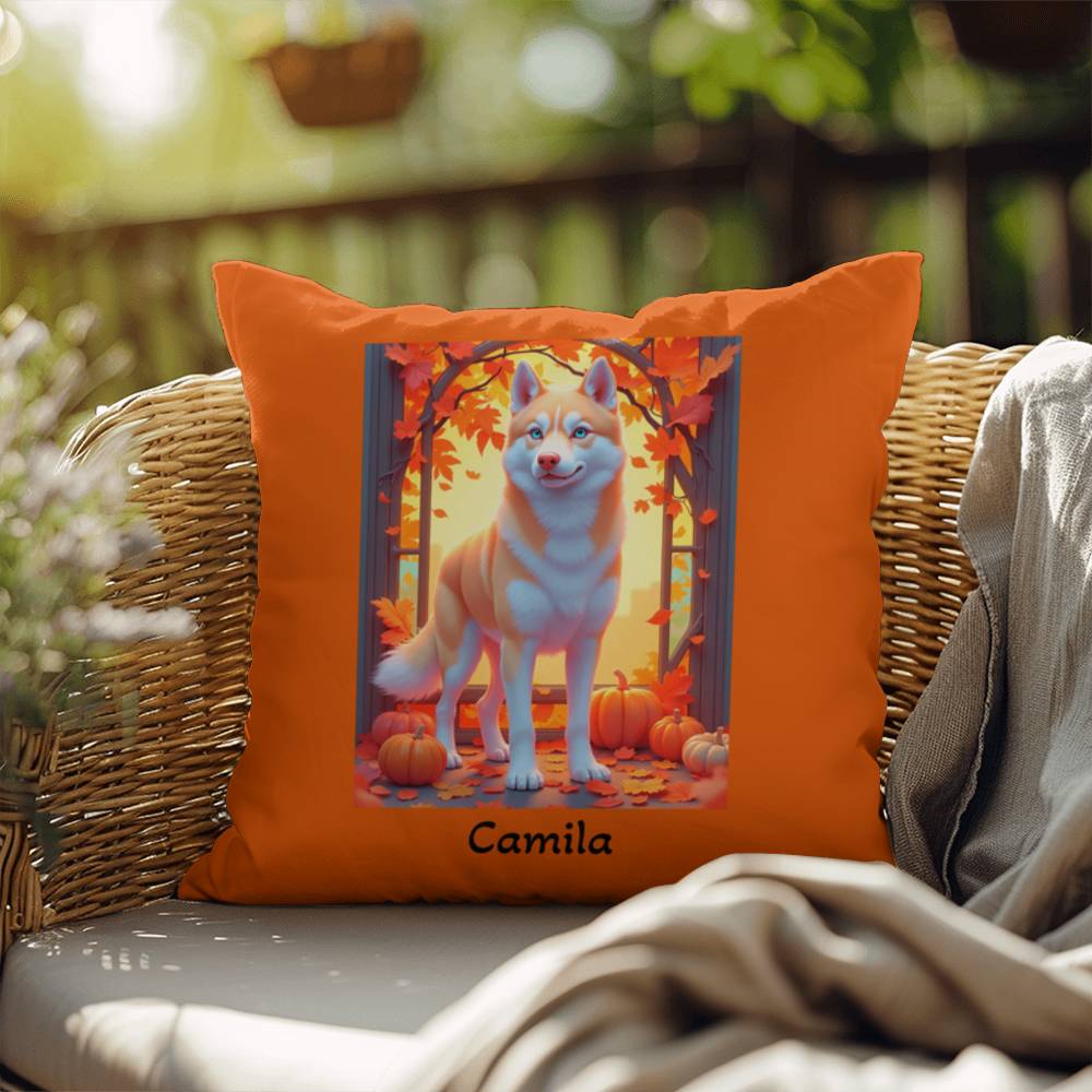 Light Red Husky blue eyes pillow, custom indoor outdoor dog cushion, pet owner patio decor - MySisterIsASurvivor