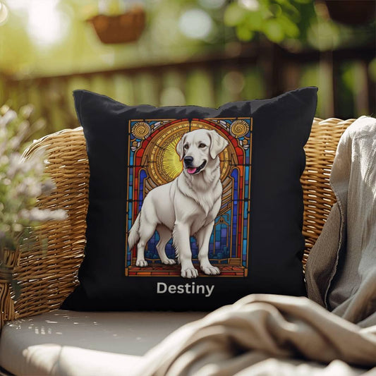 Shop our white golden retriever indoor outdoor pillow featuring the 18" x 18" style option from MySisterIsASurvivor.