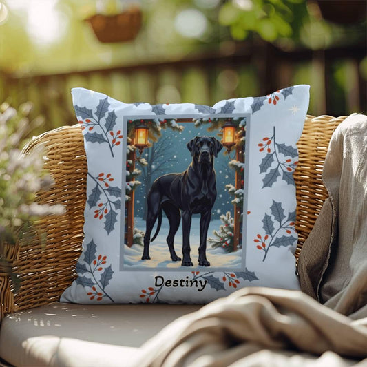 Shop our great dane black winter throw pillow featuring the 18" x 18" style option from MySisterIsASurvivor.