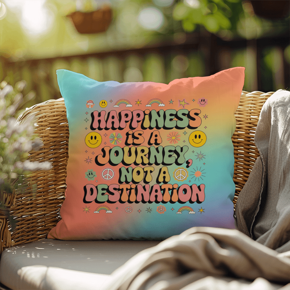Happiness Is a Journey personalized indoor outdoor pillow mindful home decor - MySisterIsASurvivor