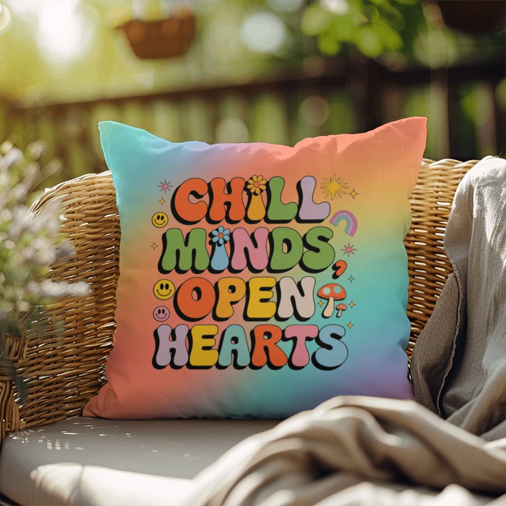 Chill Minds Open Hearts personalized pillow, indoor outdoor therapy cushion decor - MySisterIsASurvivor