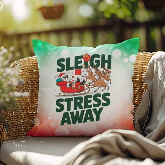 Shop our sleigh stress away indoor outdoor pillow featuring the 18" x 18" style option from MySisterIsASurvivor.
