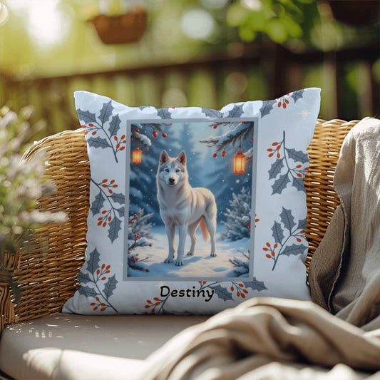 Shop our husky silver winter throw pillow featuring the 18" x 18" style option from MySisterIsASurvivor.