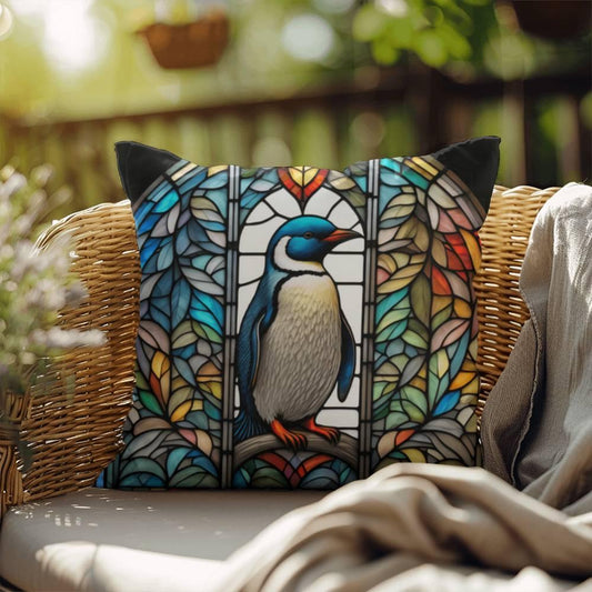 Shop our penguin stained glass indoor outdoor pillow featuring the 18" x 18" style option from MySisterIsASurvivor.