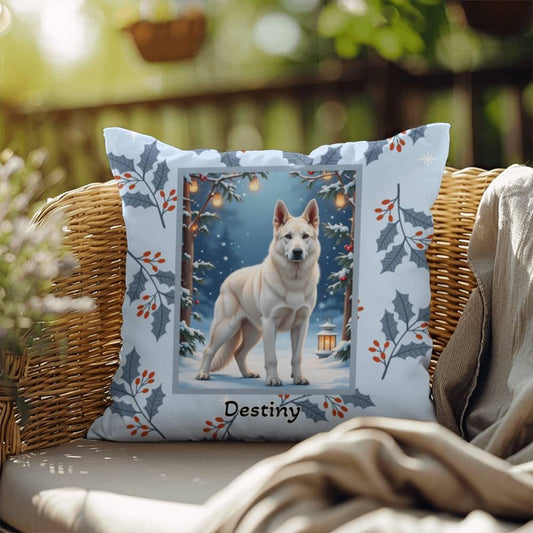 Shop our german shepherd white winter throw pillow featuring the 18" x 18" style option from MySisterIsASurvivor.