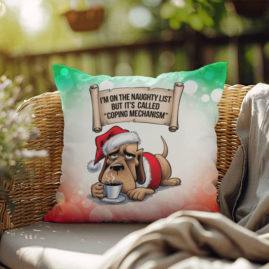 Shop our naughty list dog indoor outdoor pillow featuring the 18" x 18" style option from MySisterIsASurvivor.