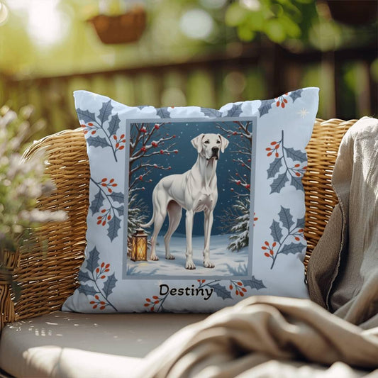Shop our great dane white winter throw pillow featuring the 18" x 18" style option from MySisterIsASurvivor.