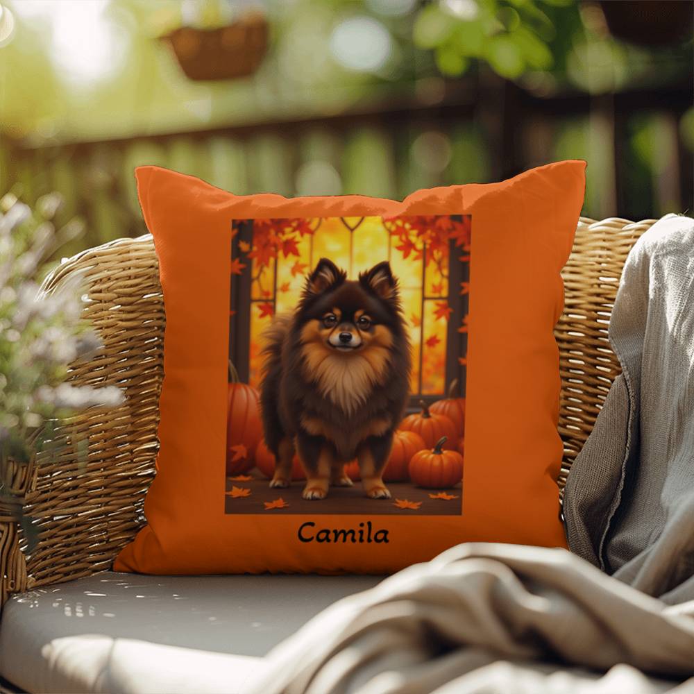 Chocolate and Tan Pomeranian indoor outdoor pillow, personalized dog cushion, pet decor gift