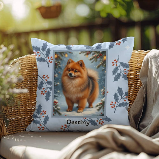 Shop our pomeranian orange sable winter throw pillow featuring the 18" x 18" style option from MySisterIsASurvivor.