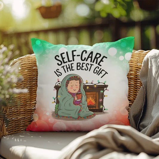 Shop our self care is the best gift indoor outdoor pillow featuring the 18" x 18" style option from MySisterIsASurvivor.