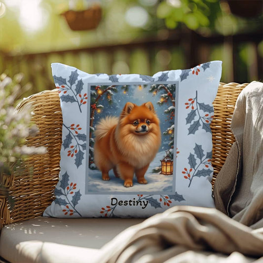 Shop our pomeranian orange winter throw pillow featuring the 18" x 18" style option from MySisterIsASurvivor.