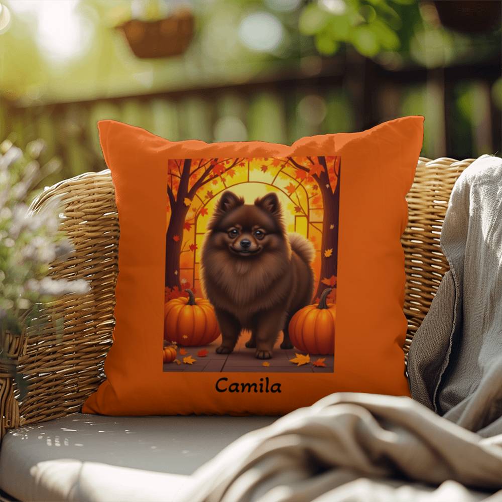 Chocolate Pomeranian indoor outdoor pillow, custom dog cushion, cozy pet lover home accent