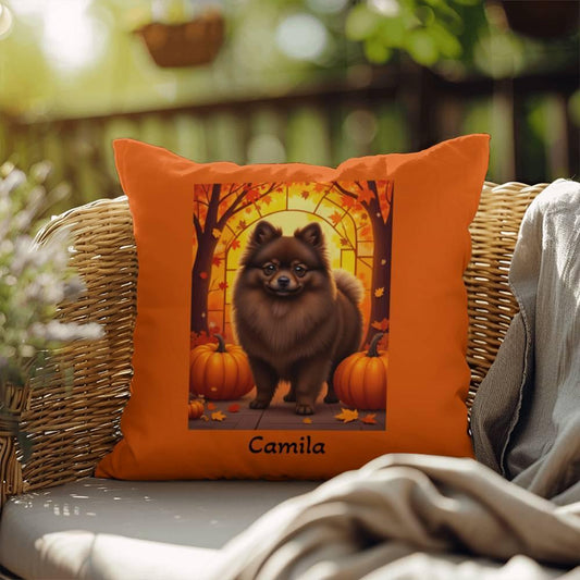 Shop our chocolate pomeranian indoor outdoor pillow featuring the 18" x 18" style option from MySisterIsASurvivor.