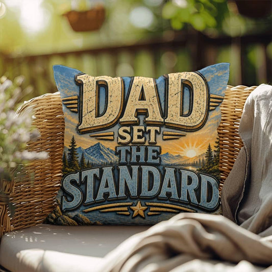 Shop our dad set the standard throw pillow featuring the 18" x 18" style option from MySisterIsASurvivor.