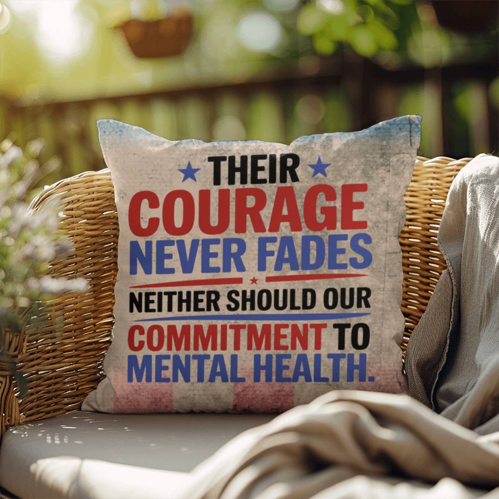 Their Courage Never Fades personalized veteran support pillow with military tribute and PTSD awareness message